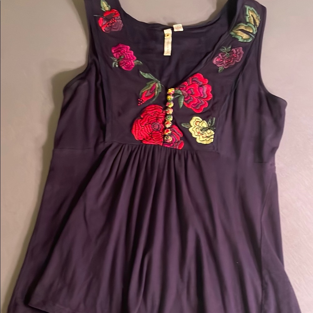 Floral Embroidered Black Top